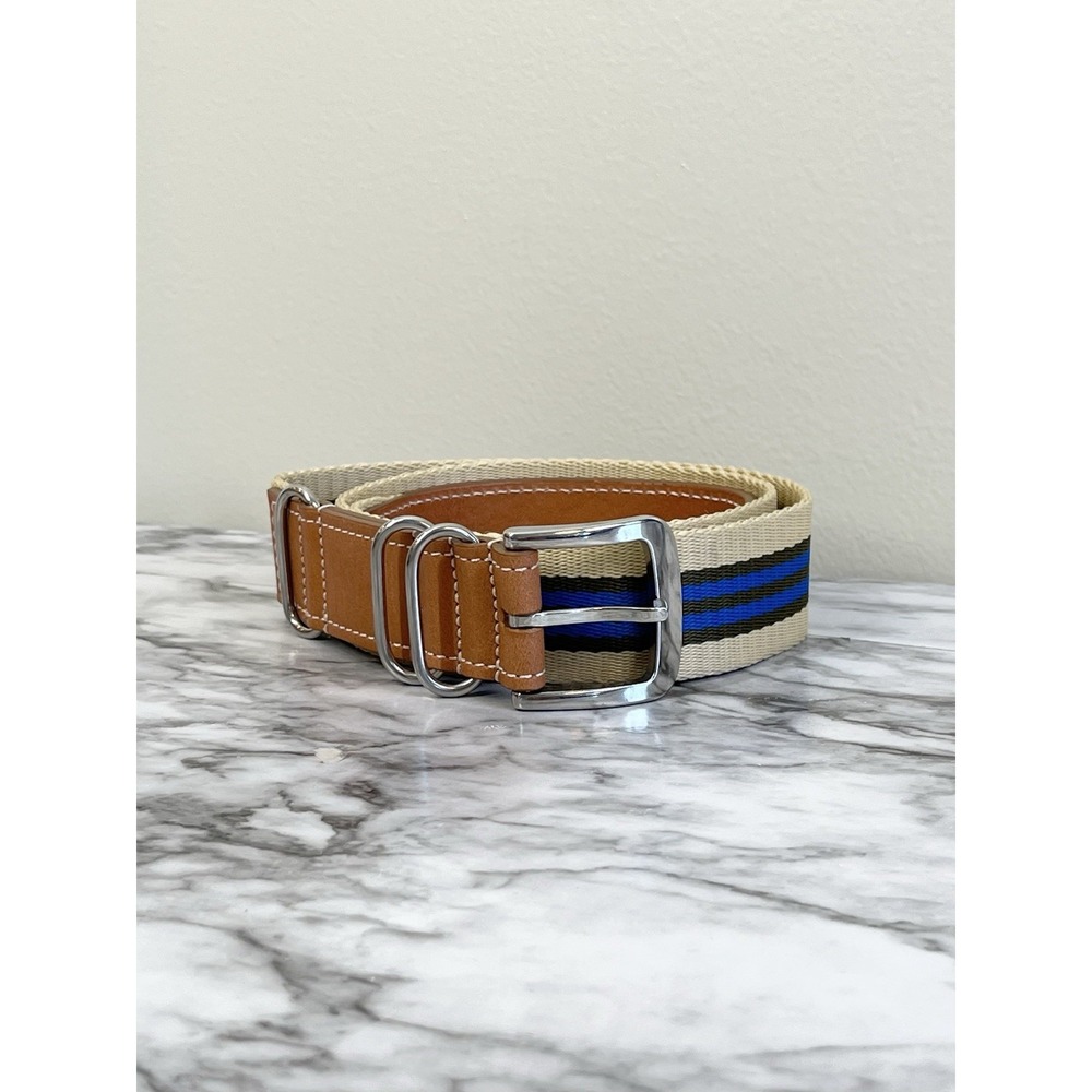 Shinola Detroit Brown Leather And Striped Woven Belt Sz 42 Men's Made In USA